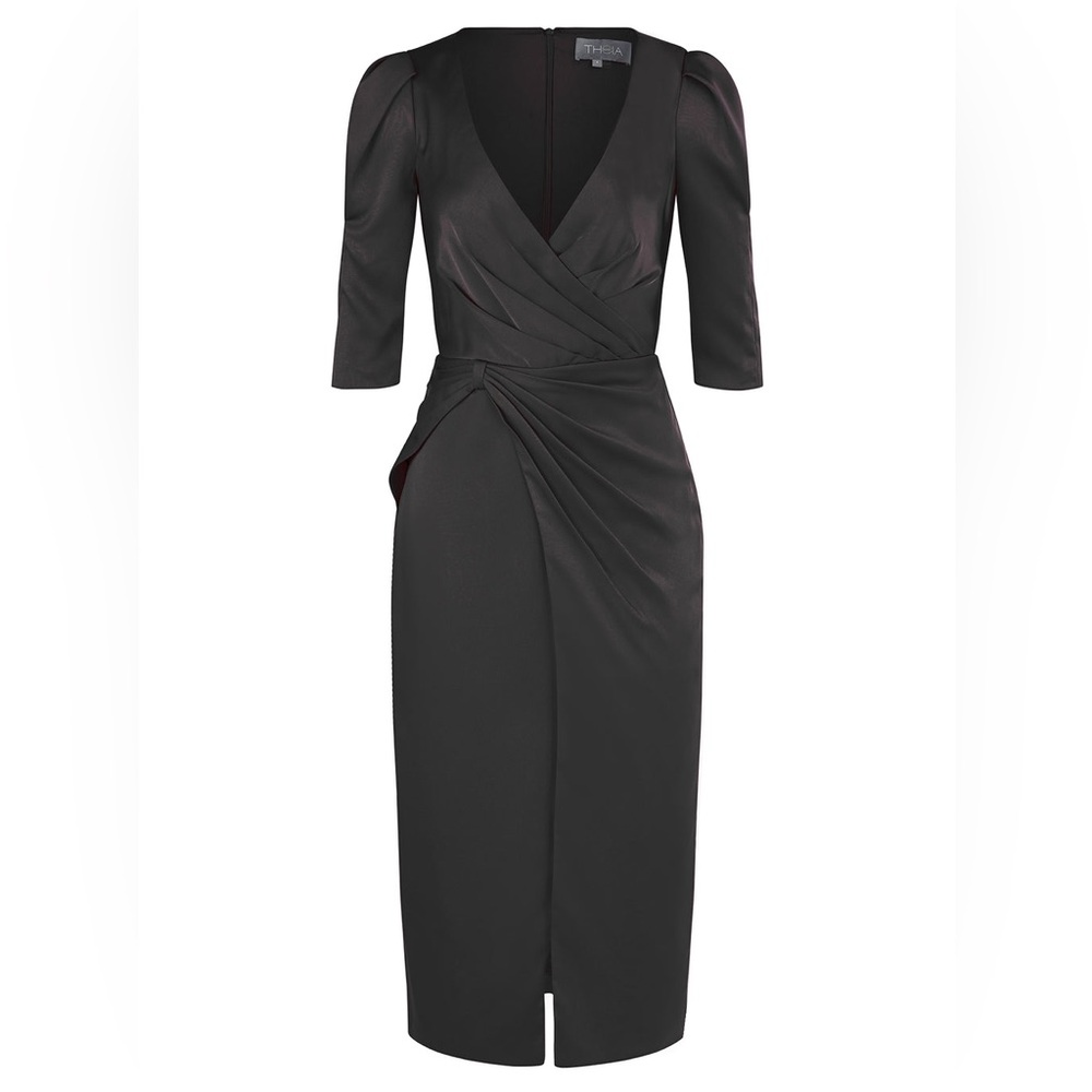 Theia Black Midi cocktail Dress - Picture 5 of 15